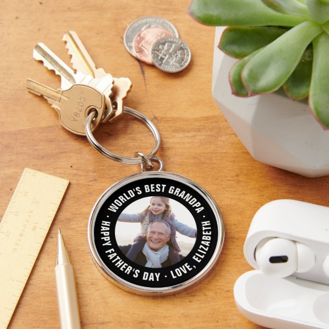 World's Best Grandpa Father's Day Photo Gift Keychain (Desk)