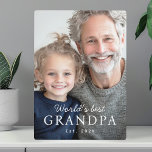 World's best grandpa grandfather est year plaque<br><div class="desc">Vertical photo plaque featuring your custom photo and the text "World's best grandpa" with custom year or other text below.</div>