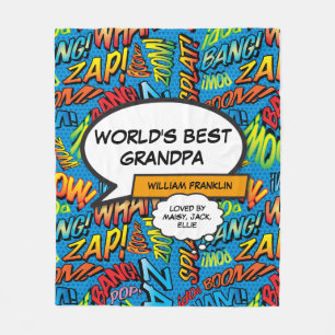 World's Best Grandpa, Grandfather Fun Comic Blue Fleece Blanket