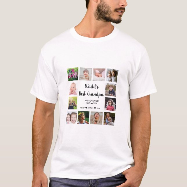 World's Best Grandpa Grandkids 12 Photo Collage T-Shirt (Front)