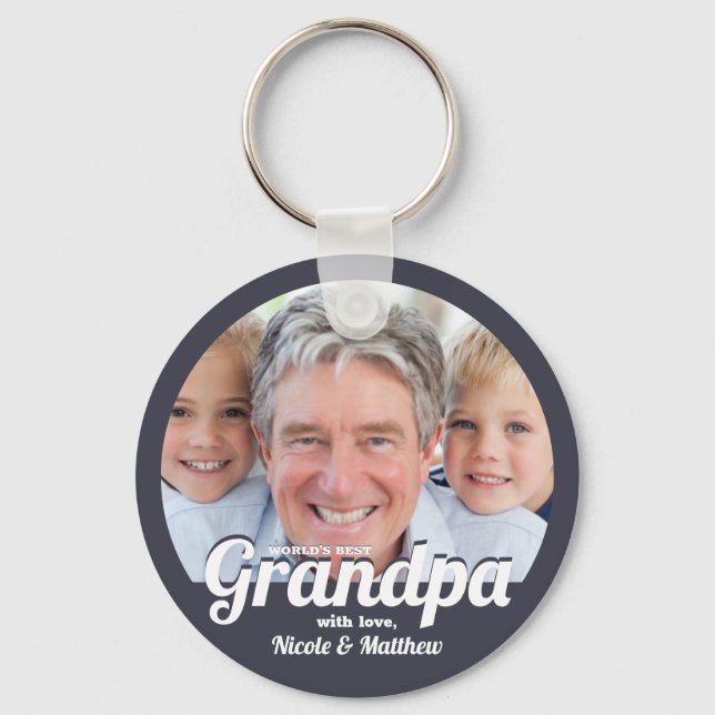 World's Best Grandpa Modern Photo Keepsake Keychain (Front)