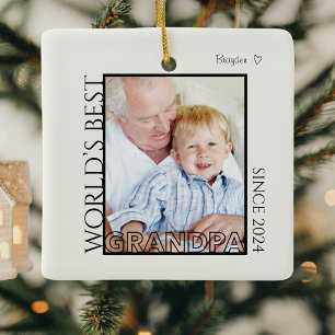 Worlds Best Grandpa Photo Christmas Gift from Kids Ceramic Ornament