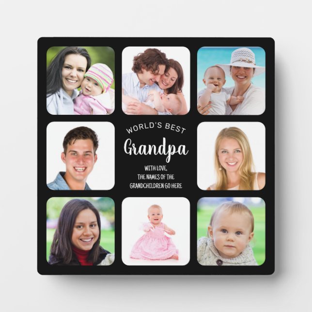 World's Best Grandpa Photo Collage Modern Black Plaque (Front)