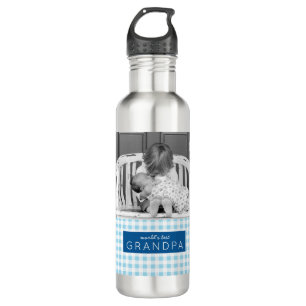 World's Best Grandpa Photo Personalized Blue Plaid 710 Ml Water Bottle