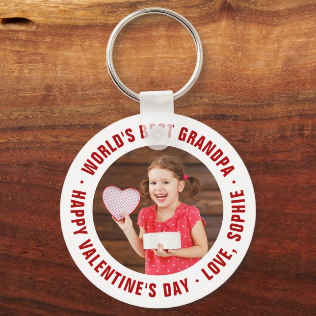 World's Best Grandpa Valentine's Day Photo Gift Keychain (Front)