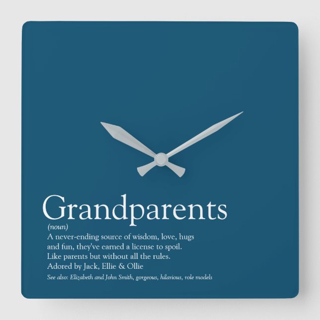 World's Best Grandparents Ever Definition Blue Square Wall Clock (Front)