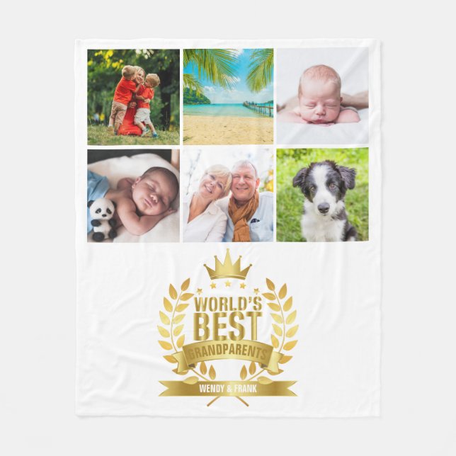 World's Best Grandparents Photo Collage Fleece Blanket (Front)