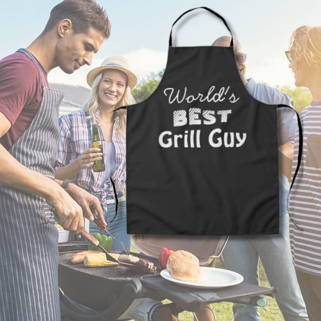 World's Best Grill Guy Quote Black Men's Long  Apron (World's Best Grill Guy Funny Black Bbq Apron)