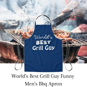 World's Best Grill Guy Quote Blue Men's Long Apron