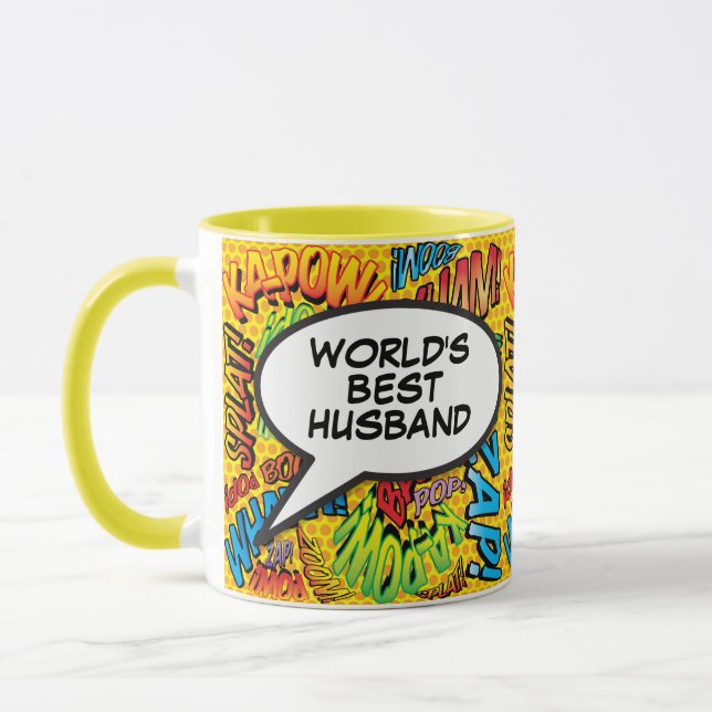 World's Best Husband Cool Modern Fun Comic Book Mug (Left)
