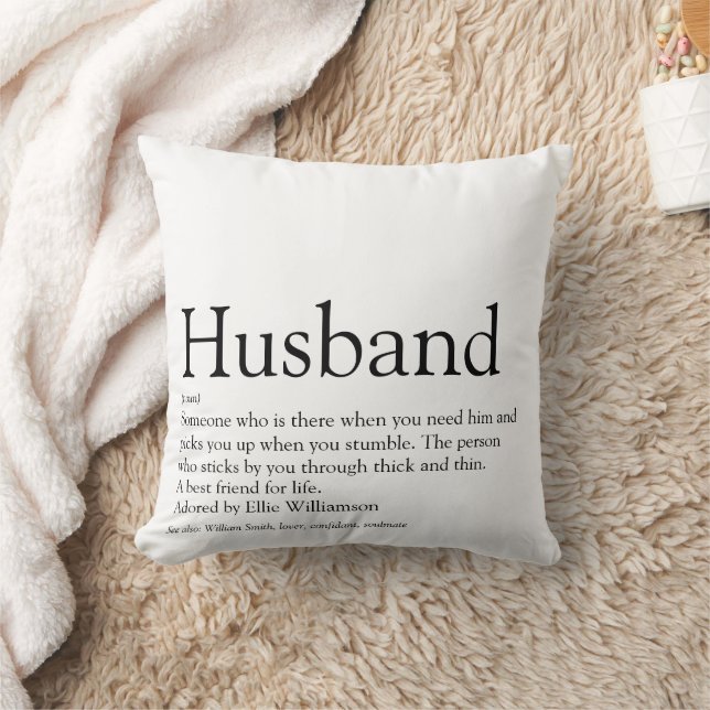 World's Best Husband Definition Black and White Throw Pillow (Blanket)