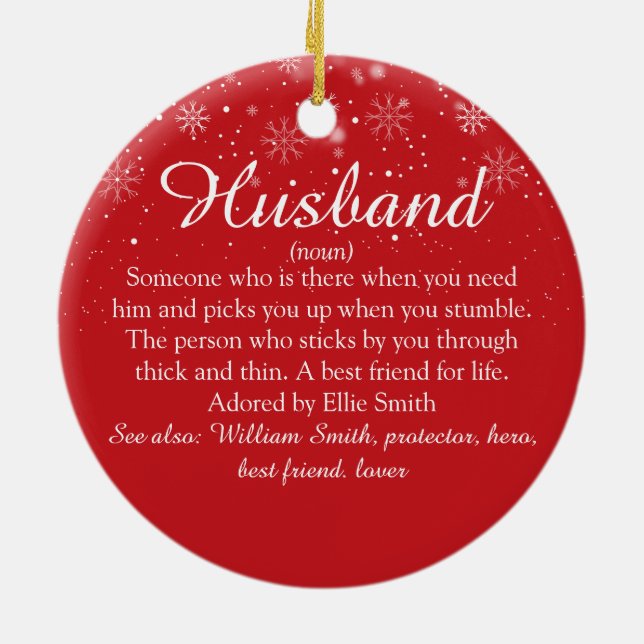 World's Best Husband Definition Photo Christmas Ceramic Ornament (Back)