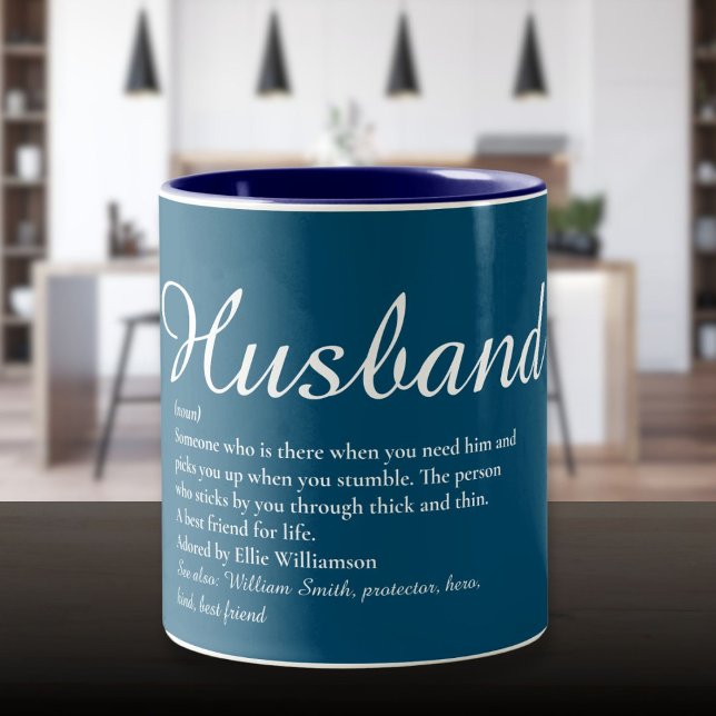World's Best Husband Definition Script Blue Two-Tone Coffee Mug (World's Best Husband Definition Script Blue Two-Tone Coffee Mug)