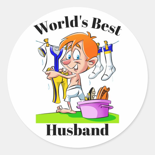World's Best Husband Funny Cartoon Classic Round Sticker (Front)