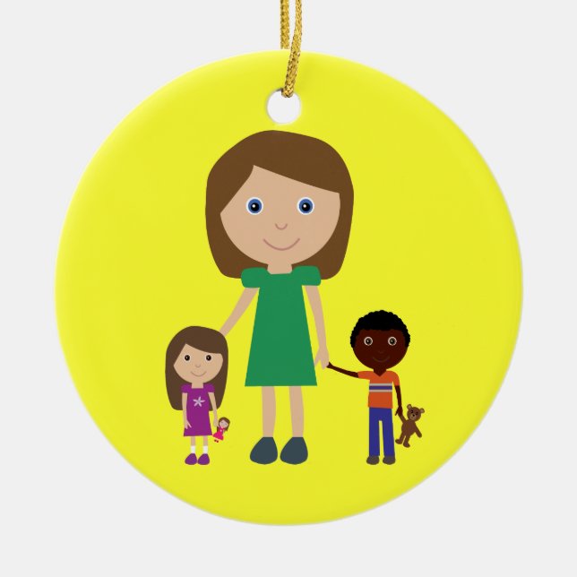 World's Best Kindergarten Teacher Cute Cartoon Ceramic Ornament (Front)