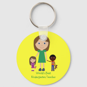 World's Best Kindergarten Teacher Cute Cartoon Keychain