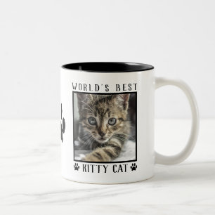 World's Best Kitty Cat Paw Prints Name Pet Photo Two-Tone Coffee Mug