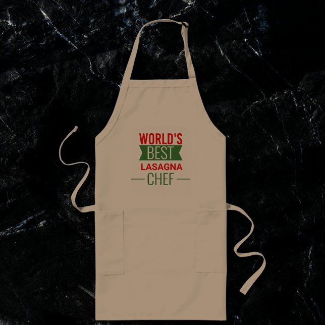 World's Best Lasagna  Chef   -  red khaki green Long Apron (Creator Uploaded)