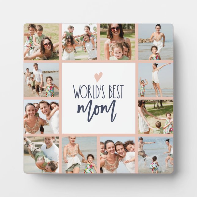 World's Best Mom 12 Photo Collage Plaque (Front)