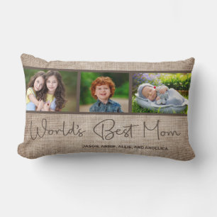 World's Best Mom 3 Photo Family Child Collage Lumbar Pillow