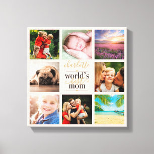Worlds Best Mom 8 Photo Blush Pink Personalized Canvas Print