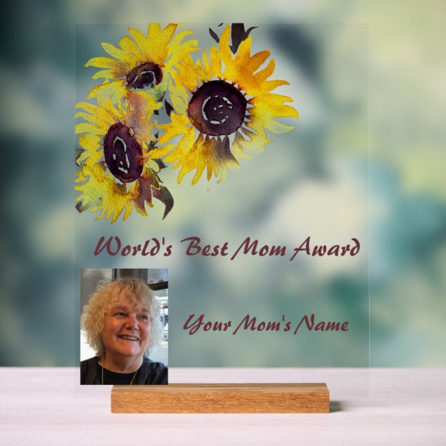 World's Best Mom Award Sunflowers Acrylic Sign (Neutral)
