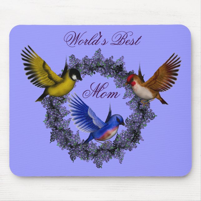 World's Best Mom Birds Flower Wreath Mousepad (Front)