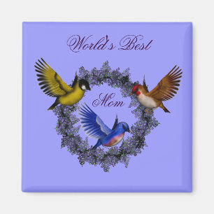 World's Best Mom Birds On Flower Wreath Magnet