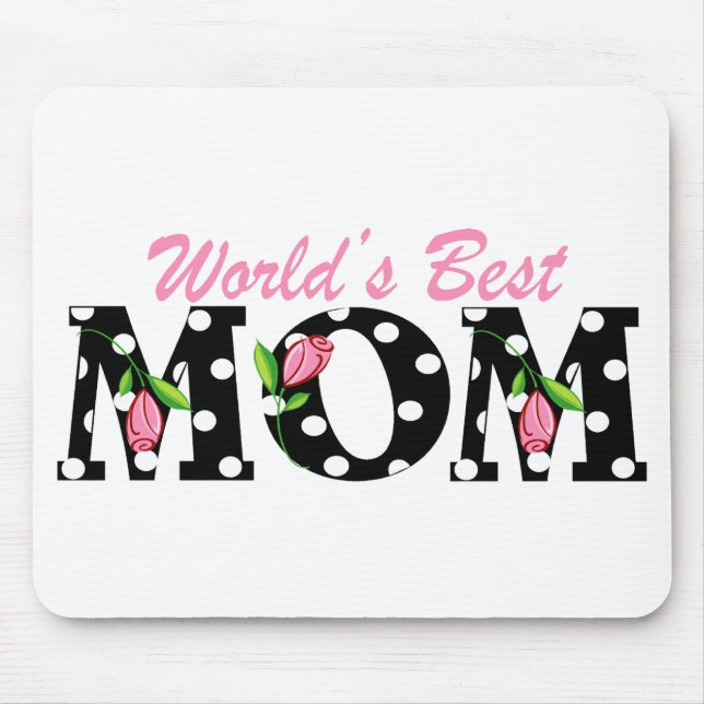 World's Best Mom Black with Pink Tulips Mouse Pad (Front)