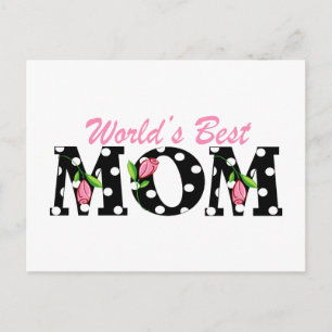 World's Best Mom Black with Pink Tulips Postcard
