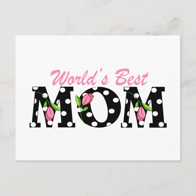 World's Best Mom Black with Pink Tulips Postcard (Front)