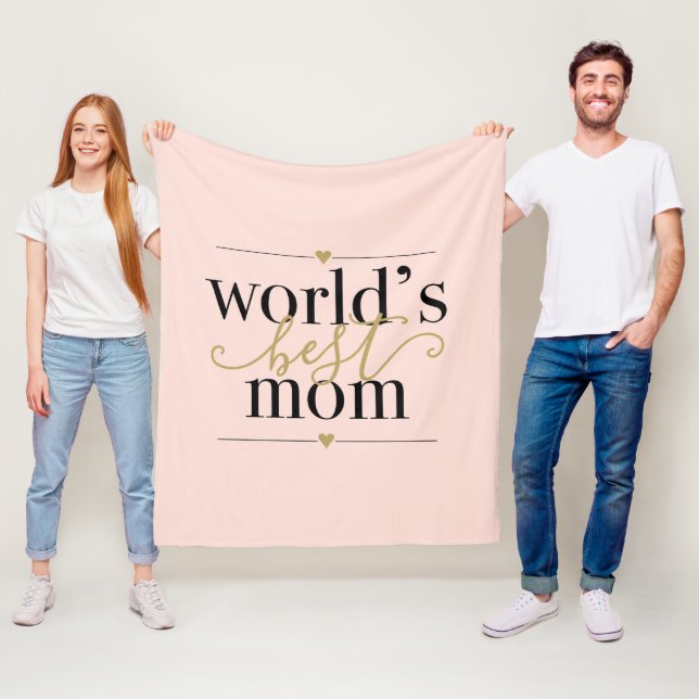 Worlds Best Mom Blush Pink And Gold Modern Fleece Blanket (In Situ)