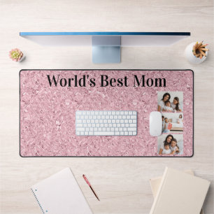 World's Best Mom Blush Pink Gemstone 3 Photo Desk Mat
