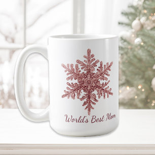 World's Best Mom Burgundy Snowflake Coffee Mug