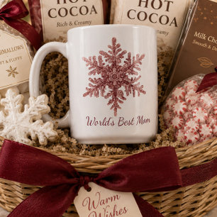 World's Best Mom Burgundy Snowflake Coffee Mug