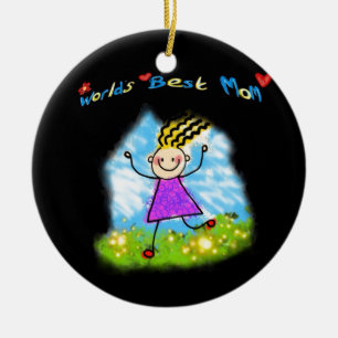 Worlds BEST MOM cartoon mum Ceramic Ornament