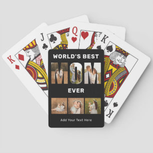 World's Best Mom Custom 6 Photo Black Playing Cards