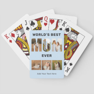 World's Best Mom Custom 6 Photo Blue Poker Cards
