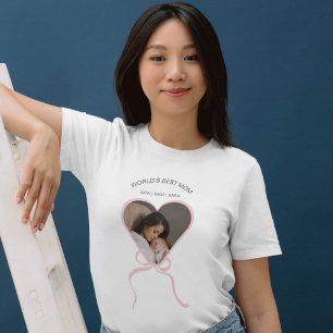 Worlds Best Mom Custom Love Shape and Bow Photo  T-Shirt