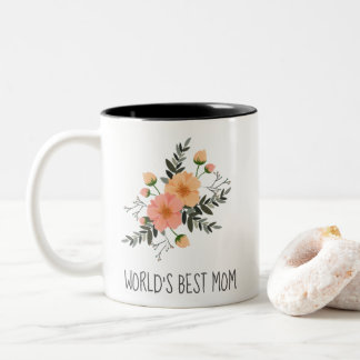 World's Best Mom Custom Message Pretty Floral Two-Tone Coffee Mug