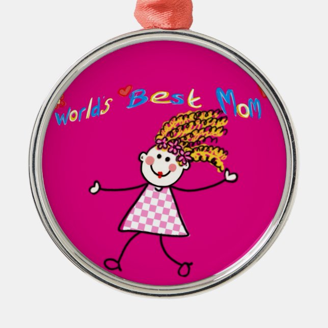 Worlds BEST MOM cute cartoon mum Metal Ornament (Front)