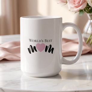 Worlds Best Mom Cute Heart White Elegant Coffee Mug