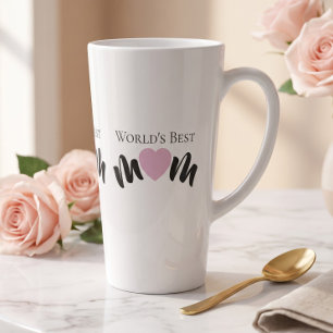 Worlds Best Mom Cute Heart White Elegant Latte Mug