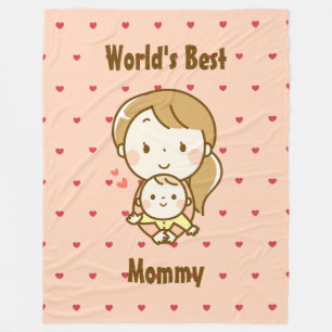 World's Best Mom Cute Mother's Day Kawaii Cartoon Fleece Blanket