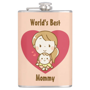 World's Best Mom Cute Mother's Day Kawaii Cartoon Hip Flask