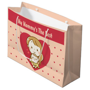 World's Best Mom Cute Mother's Day Kawaii Cartoon Large Gift Bag