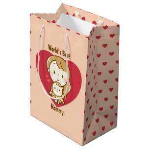 World's Best Mom Cute Mother's Day Kawaii Cartoon Medium Gift Bag