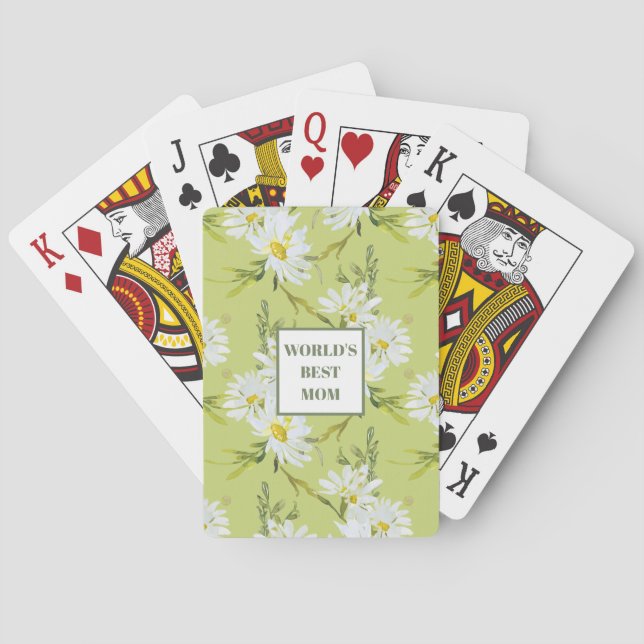 World's Best Mom Daisy Floral Botanical Playing Cards (Back)