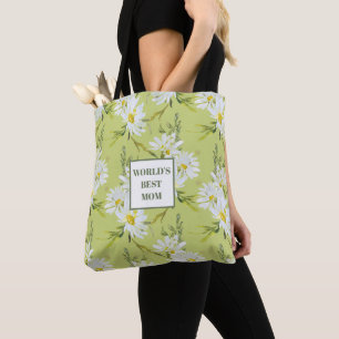 World's Best Mom Daisy Floral Botanical Tote Bag