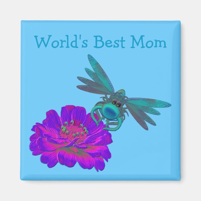 World's Best Mom Dragonfly On Zinnia Flower Magnet (Front)